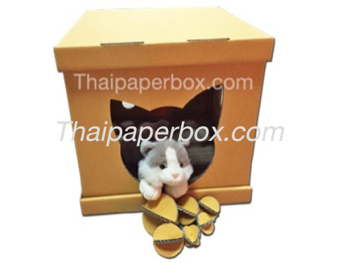 บ้านแมวขนาดเล็ก ทำจากกระดาษลูกฟูก พร้อมที่ลับเล็บแมว